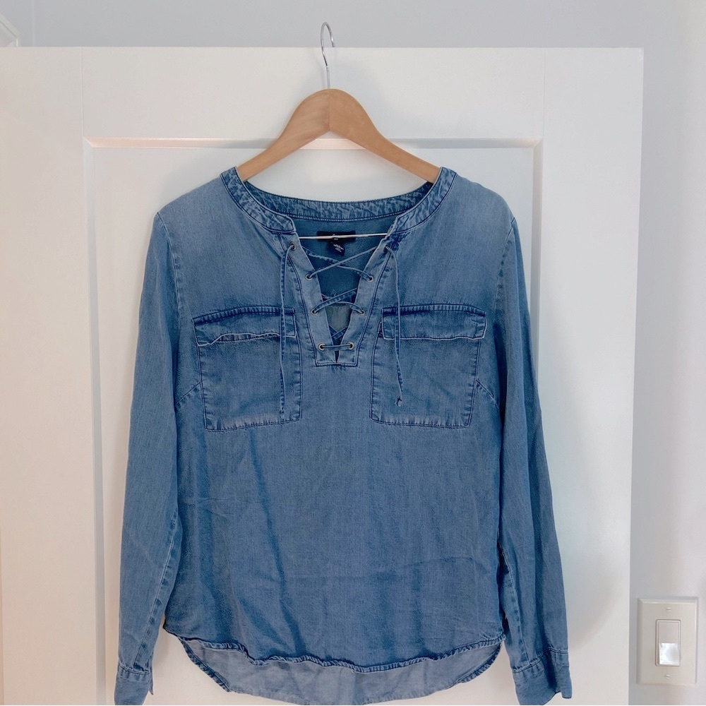 GAP 💙 Denim Lace Up Front Pockets Shirt Blue Medium RARE